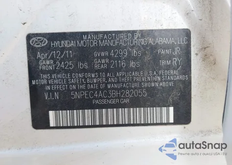 2011 Hyundai Sonata Limited z USA, uszkodzony, nr VIN 5NPEC4AC3BH282055